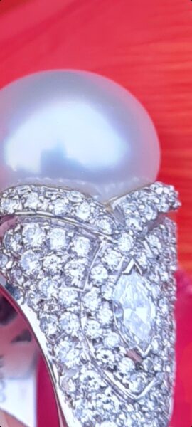 Perlenring 18K Weissgold Diamanten Brillianten Gold Ring